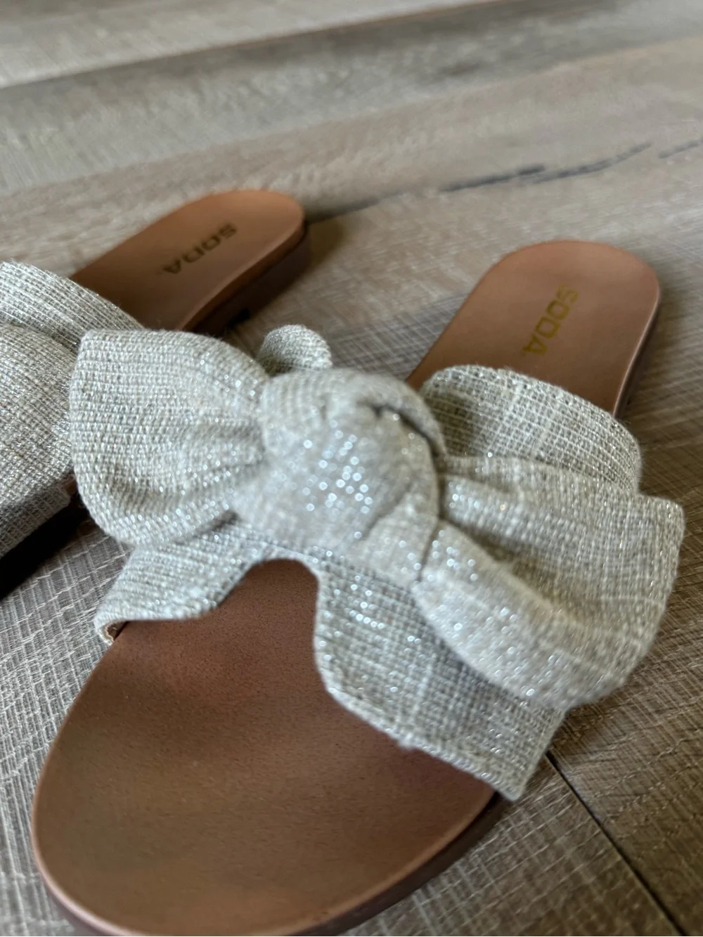 Soda Women's Beige Knotted Bow Slide Sandals